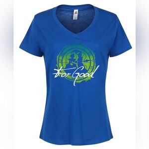 Wicked Women’s Plus 3XL For Good Fitted V-Neck Blue Graphic T-Shirt